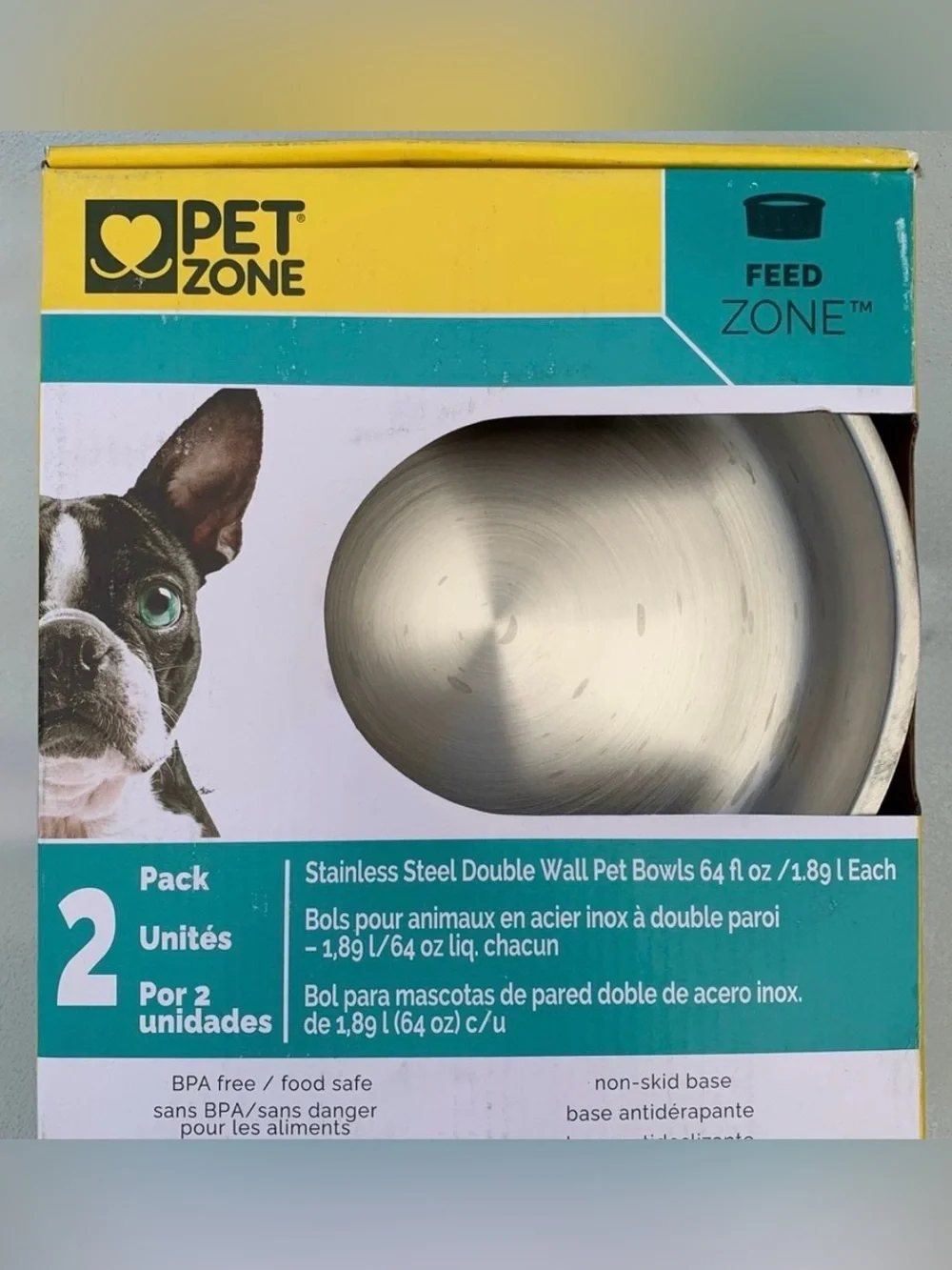 Pet Zone Feed Zone™ Stainless Steel Double Wall Pet Bowls ~ 2-Pack